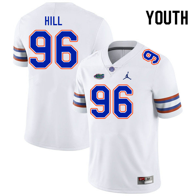 Youth #96 Gavin Hill Florida Gators College Football Jerseys Stitched Sale-White